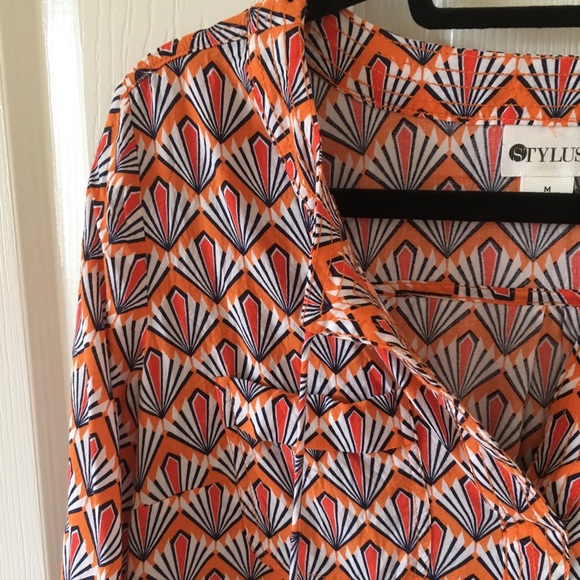 Stylus Tops - 3/4 Sleeve Geometric PrInt Blouse